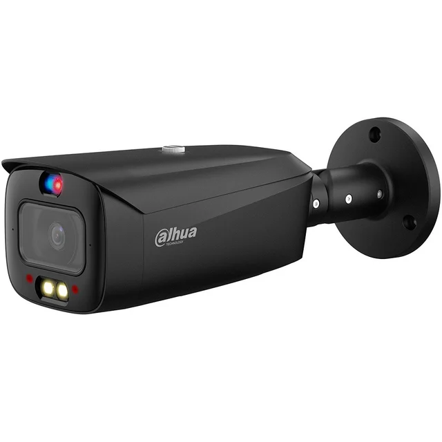 Camera supraveghere exterior IP cu iluminare duala Dahua WizSense Active Deterrence TiOC IPC-HFW3849T1-AS-PV-0360B-S5-BLACK, 8 MP, 3.6 mm, IR/lumina alba 30 m, slot card, microfon si difu…