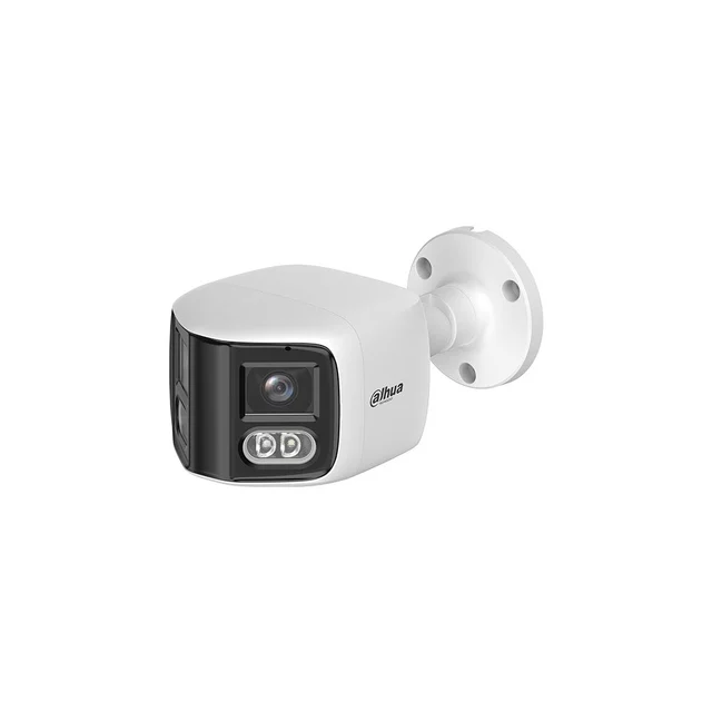 Camera supraveghere exterior IP cu lentila si iluminare duala Dahua WizSense IPC-PFW2849S-A180-E2-S-PV-0280B, 2 x 4 MP, 2 x 2.8 mm, IR/lumina alba 25/20 m, detectie AI, microfon si difuzo…
