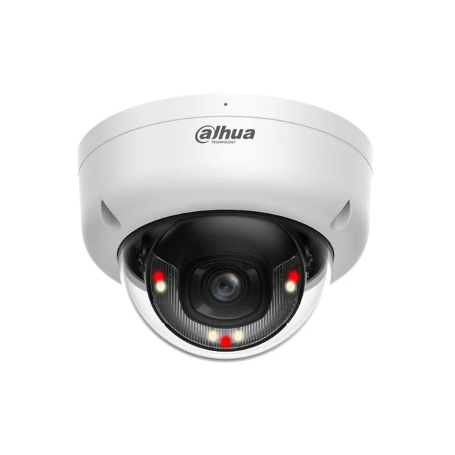 Camera supraveghere exterior IP Dome cu iluminare duala Dahua Smart Dual Light IPC-HDBW1839E1-A-IL, 8 MP, 2.8 mm, IR/lumina alba 30 m, microfon, PoE