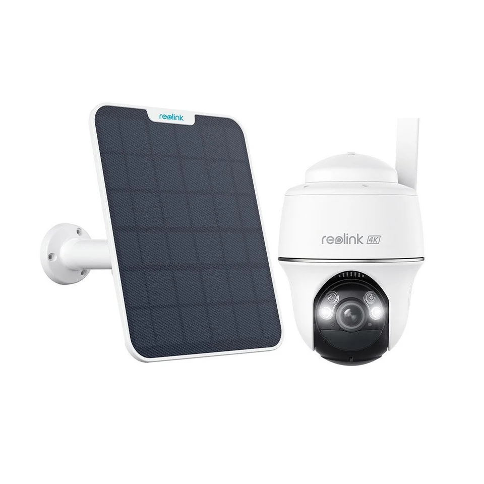 Kit camera supraveghere wireless WiFi rotativa Speed Dome cu panou solar Reolink Argus PT Ultra B440, 4K, IR/lumina alba 10 m, microfon si difuzor, dual band, PIR, acumulator, + card 64GB…