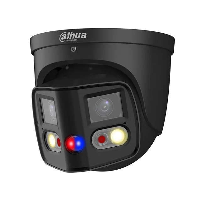 Camera supraveghere IP Dome cu lentila duala Dahua WizSense TiOC Duo Active Deterrence IPC-PDW3849-A180-E2-AS-PV-0280B-BLACK, 2x 4MP, 2.8mm, IR 25m, lumina alba 20m, microfon si difuzor, …
