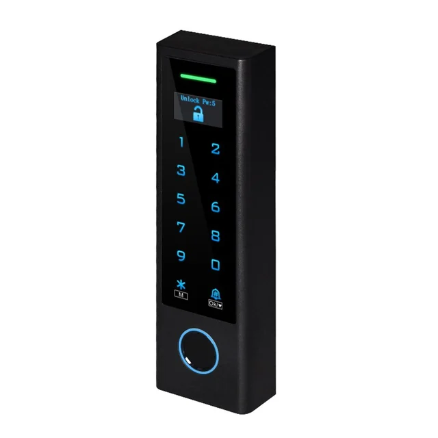 Cititor de proximitate cu amprenta WiFi Secukey CFD3-WIFI, card EM 125KHz / Mifare 13.56MHz, OLED, touchpad, cod PIN, Wiegand, Tuya Smart, sonerie, 10000 utilizatori, cod temporar, contro…