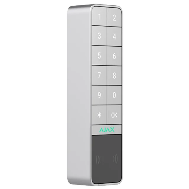 Tastatura exterior wireless Ajax Keypad Outdoor, 868 MHz, Mifare 13.56 MHz, RF 1700 m, compatibil Hub Jeweller, acces prin cod PIN/card/breloc DESFire/smartphone prin Bluetooth, Grad 2, alb