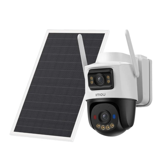 Camera supraveghere exterior wireless 4G IP WiFi PT cu panou solar si lentila duala Imou AOV Dual, 5+5 MP, 3.6 mm, IR 25 m, acumulator 10.000 mAh, microfon si difuzor, sirena, auto tracki…