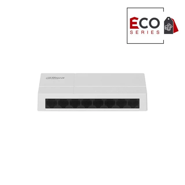 Switch cu 8 porturi Dahua Eco Series PFS3008-8GT-L-V2, 2000 MAC, 16 Gbit, fara management