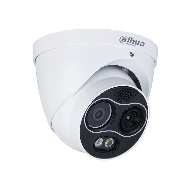 Camera supraveghere termica bispectrala IP Dome Dahua WizSense TPC-DF1241-TB2F2-S2, 4 MP, IR 30 m, 2 mm, slot card, PoE, detectie incendiu, masurare temperatura, detectie fumat