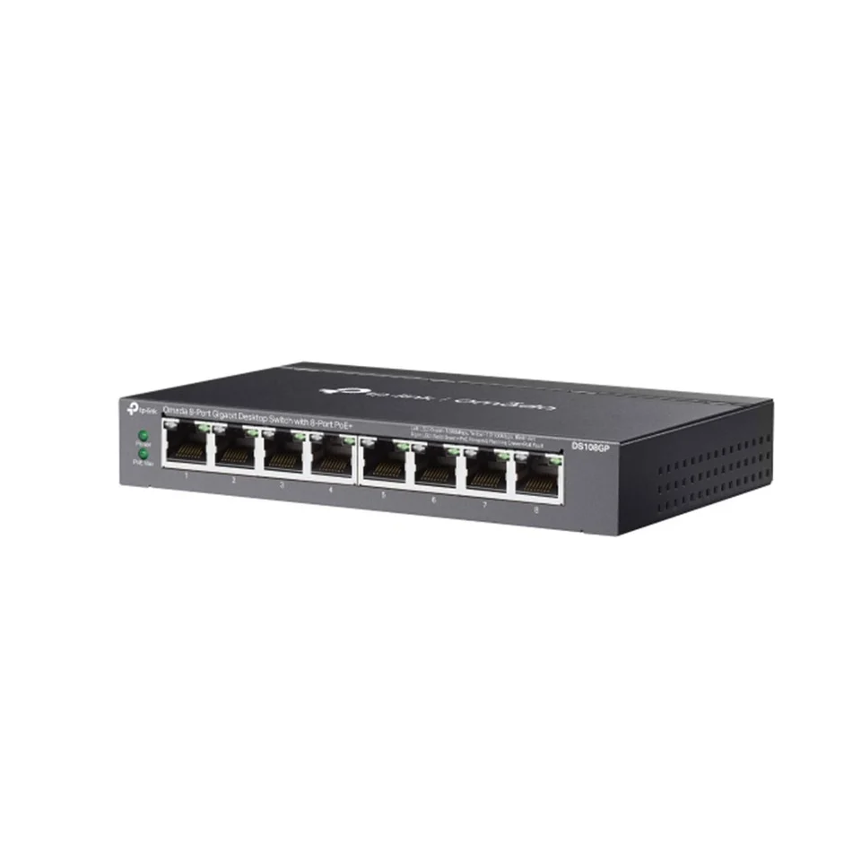 Switch Gigabit cu 8 porturi PoE Omada TP-Link DS108GP, 16 Gbps, MAC 4K, fara management