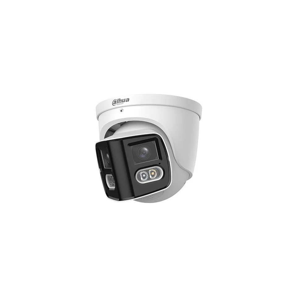 Camera supraveghere exterior IP Dome cu lentila si iluminare duala Dahua WizSense IPC-PDW2849-A180-E2-S-PV-0280B, 2 x 4 MP, 2x 2.8 mm, IR/lumina alba 25/20 m, detectie AI, microfon si dif…