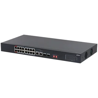 Switch cu 18 porturi Dahua S3218-16ET-135, 8K MAC, 7.2 Gbps, 2 porturi SFP 1000Mbps, fara management, PoE Watchdog