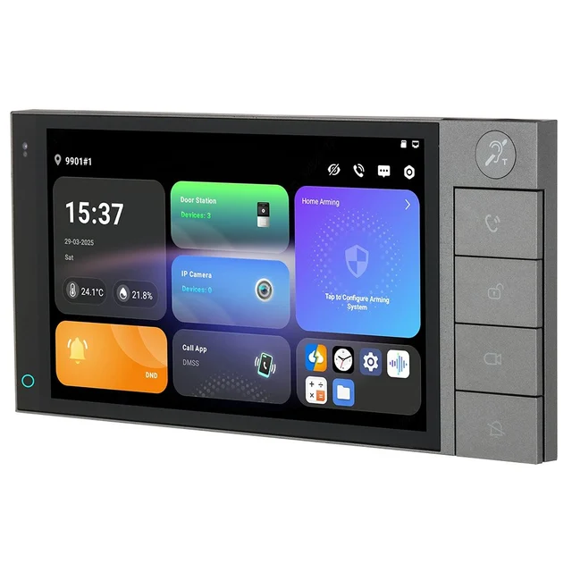 Panou de control cu ecran tactil smart IP WiFi Dahua SCP3022B-IBZ, 2 fire, ecran 7 inch, Zigbee, Android, 4GB RAM, difuzor, slot card, interior, incastrat, PoE