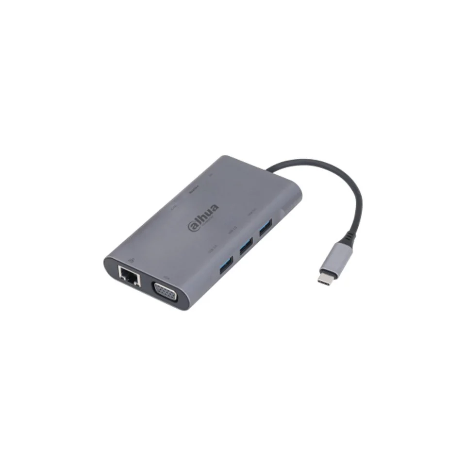 Adaptor 9 in 1 Dahua TC39, USB-C, HDMI 4K, VGA, RJ45 Gigabit, 3xUSB 3.0, slot SD/TF, PD 100W, carcasa metalica
