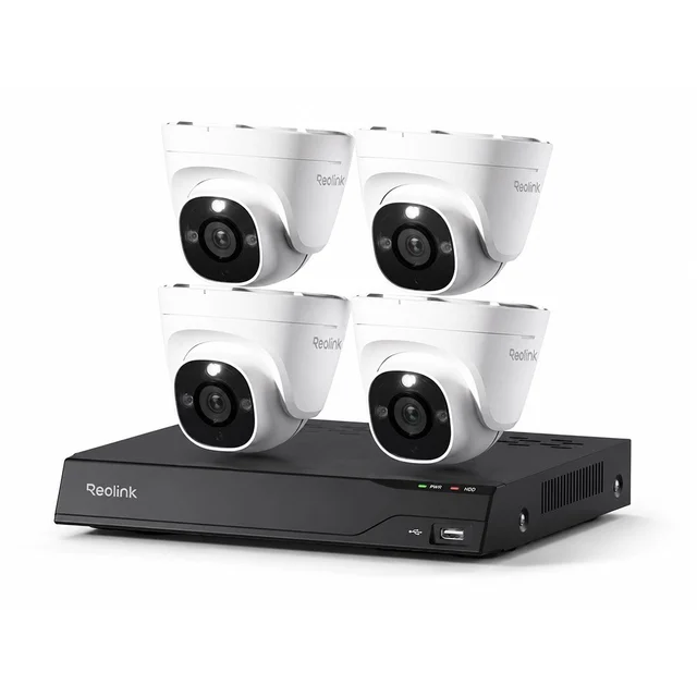 Sistem supraveghere IP Dome Reolink NVS8-8MD4, 4 camere, 8 MP, IR 30 m, 4 mm, microfon, detectie om/vehicul/animal, PoE, HDD 2 TB inclus