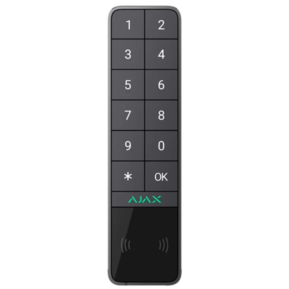 Tastatura exterior wireless Ajax Keypad Outdoor, 868 MHz, Mifare 13.56 MHz, RF 1700 m, compatibil Hub Jeweller, acces prin cod PIN/card/breloc DESFire/smartphone prin Bluetooth, Grad 2, gri