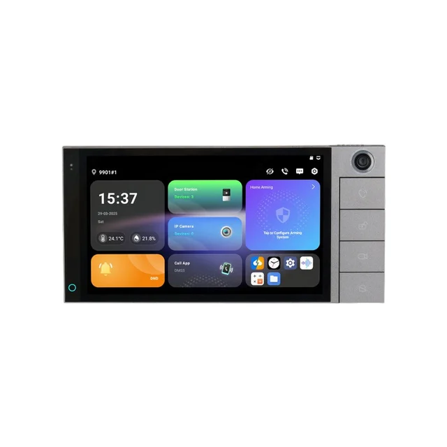 Panou control interior hibrid smart cu ecran tactil Dahua DHI-SCP3024B-CBZ, IPS 7 inch, Android 14, WiFi, Bluetooth, Zigbee, senzor temperatura si umiditate, PoE, slot card, difuzor, 4 fire