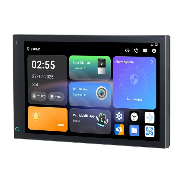 Panou de control cu ecran tactil smart IP WiFi Dahua SCP3042A-BZ-S, 2 fire, ecran 10.1 inch IPS, Zigbee, Android, 4GB RAM, difuzor, slot card, interior, PoE