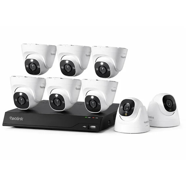 Sistem supraveghere IP Dome Reolink NVS16-8MD8, 8 camere, 8 MP, IR 30 m, 4 mm, microfon, detectie om/vehicul, PoE, HDD 4 TB inclus
