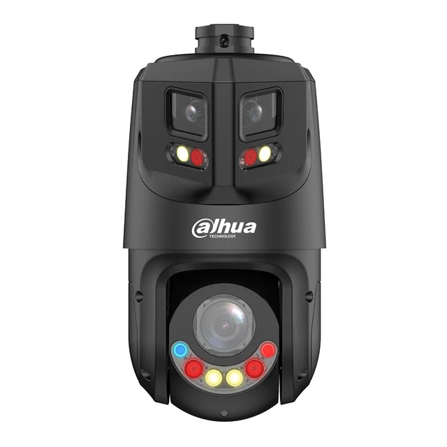 Camera supraveghere IP Speed Dome PTZ cu lentila tripla Dahua WizSense TiOC Active Deterrence SDT4E425-8P-GB-APV1-BLACK, 8MP+4MP, 5-125mm, IR/lumina alba 100m/50m, 25x, slot card, panoram…