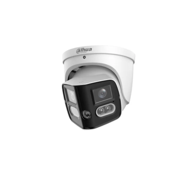 Camera supraveghere IP Dome panoramica cu lentila si iluminare duala Dahua WizSense TiOC AcuPick IPC-PDW3859-A180-E2-AS-PV, 2 x 4 MP, 2.8 mm, IR/lumina calda 30 m, detectie AI, alarma, mi…