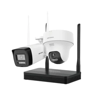 Kit supraveghere WiFi mixt HikVision Easy-Link HiLook IKS-2044BTH-PH/W, 4MP, 2.8 mm, IR 30 / 20 m, lumina alba 15 m, microfon, difuzor, detectie miscare, slot card
