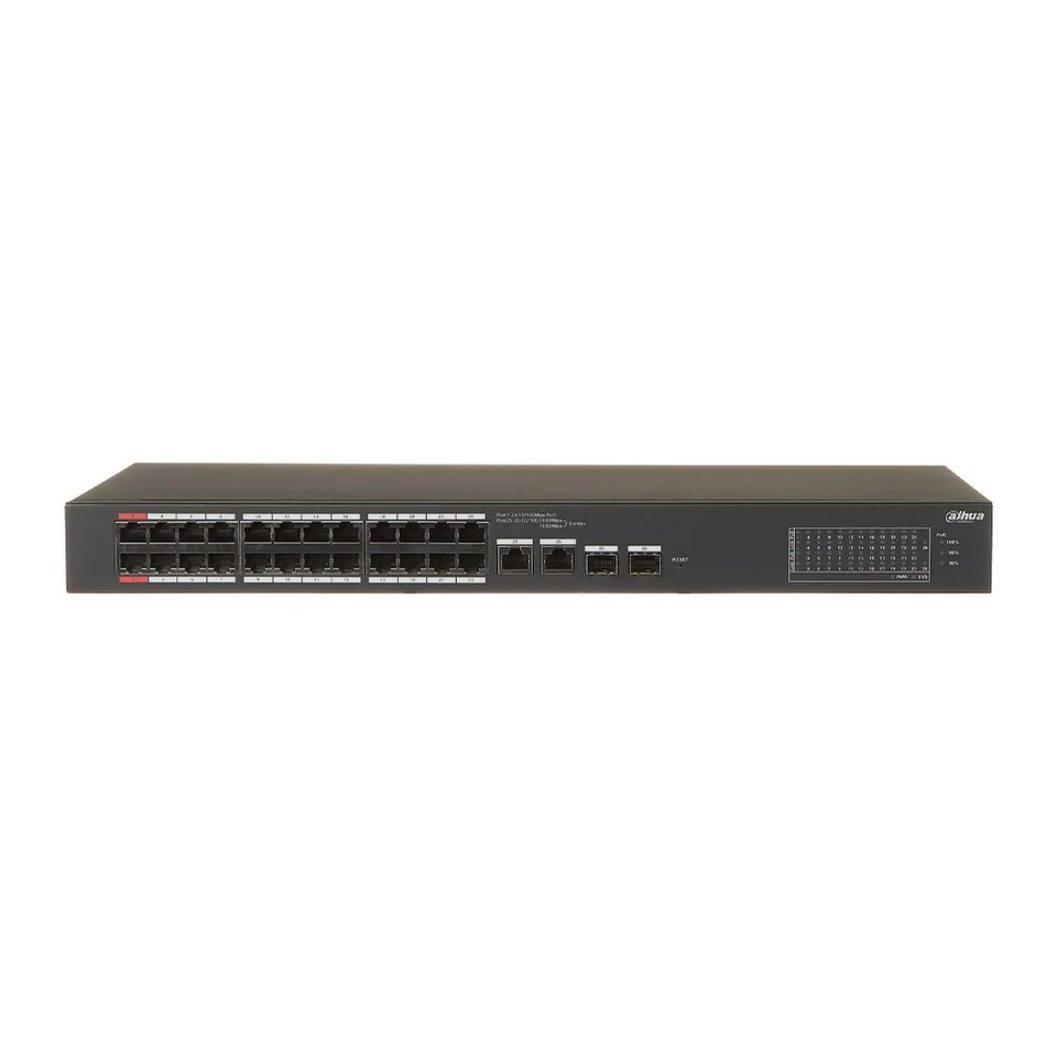 Switch rackabil cu 28 porturi Dahua CS4228-24GT-375, 24 porturi PoE, 2 porturi SFP, 2 porturi RJ-45 uplink , PoE Watchdog, Cloud Management